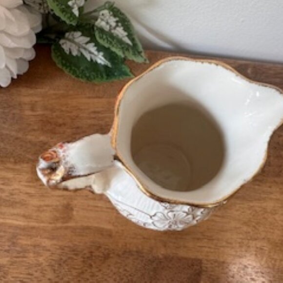 Vintage James Kent Ceramic Floral Pitcher Vase English Cottagecore Jug Gold - Picture 9 of 10